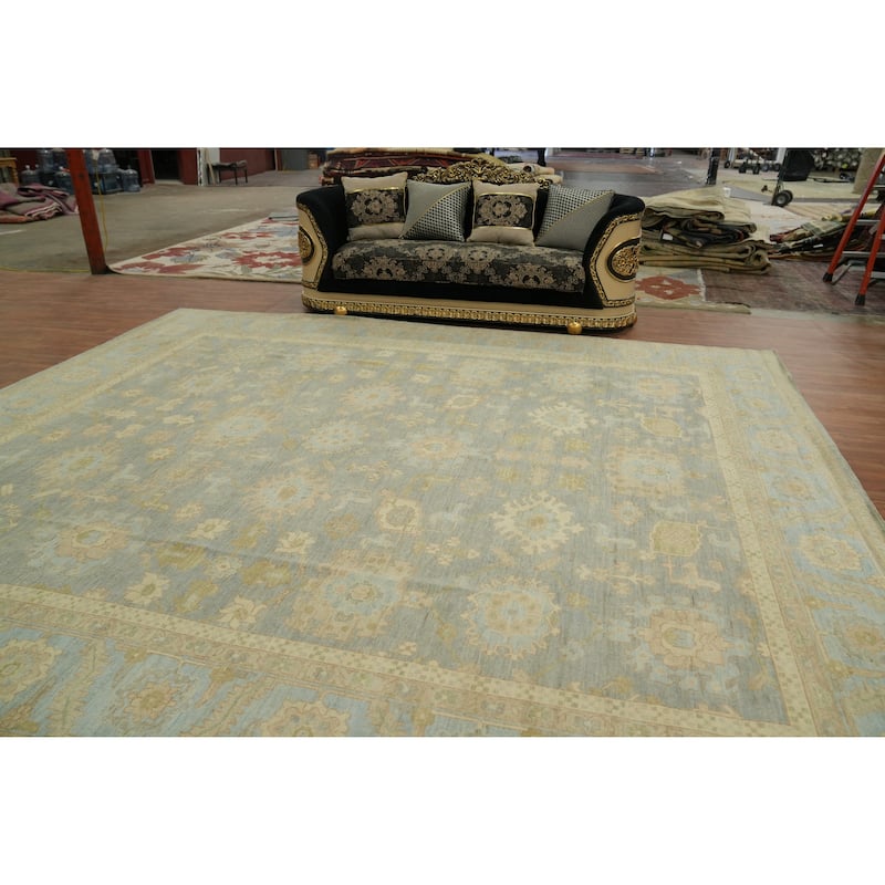 Vegetable Dye Wool Oushak Turkish Large Rug, Floral Geometric Carpet - 14' 2'' X 12' 4''