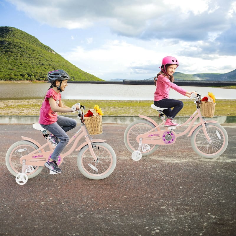 18" Kid's Bike w/ Training Wheels Adjustable Handlebar Seat Handbrake