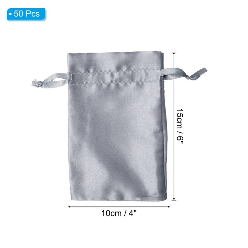 Satin Bags with Drawstring, 50 Pack 4x6 Inch Wedding Drawstring Bags - Grey
