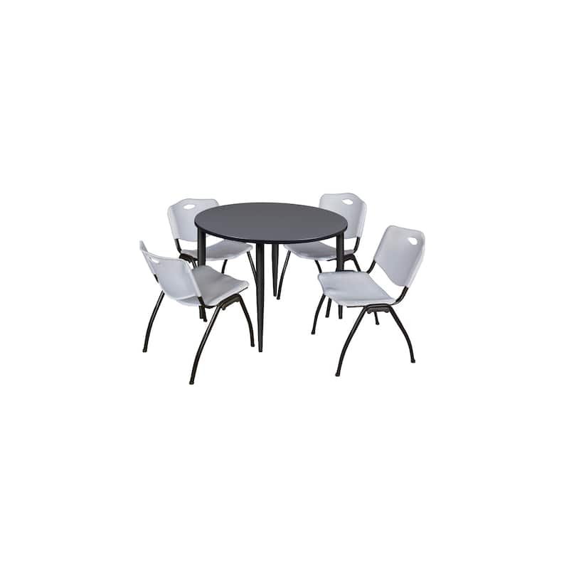 48 in. Round Breakroom Table- Grey Top, Black Base & 4 M Stack Chairs- Grey