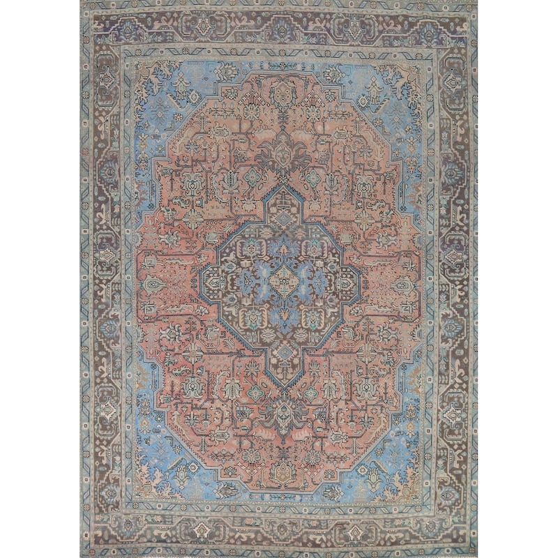 Light Pink Medallion Tabriz Persian Area Rug Handmade Wool Carpet - 9'9"x 12'8"
