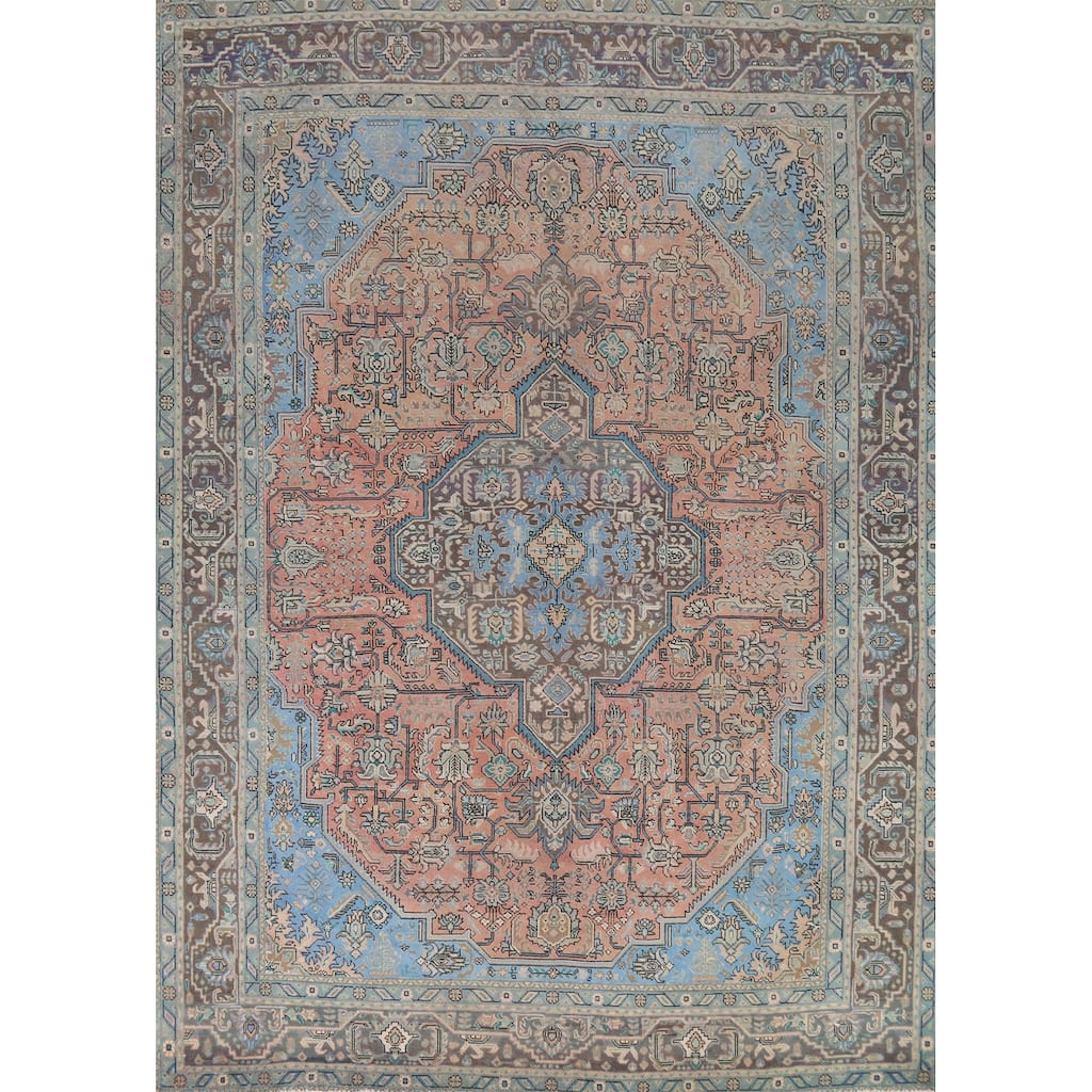 Light Pink Medallion Tabriz Persian Area Rug Handmade Wool Carpet - 9'9"x 12'8"