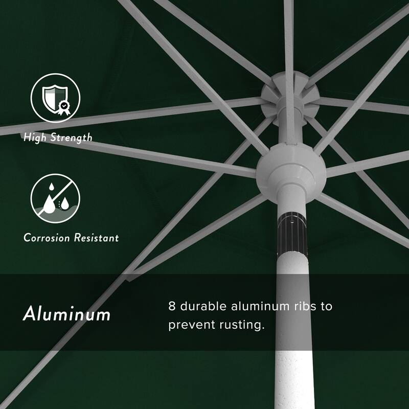 California Umbrella 9' Round Crank Lift Push Button Tilt White Aluminum Patio Umbrella with Olefin Royal Blue Fabric