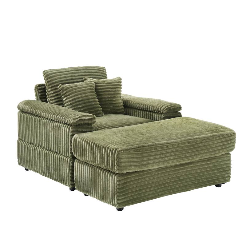 Corduroy Single Sofa Set with 2 Throw Pillows (500lb Capacity)