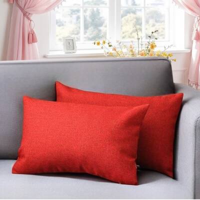 HomeRoots Set of Two 12" X 20" Red Fabric Lumbar Throw Pillows