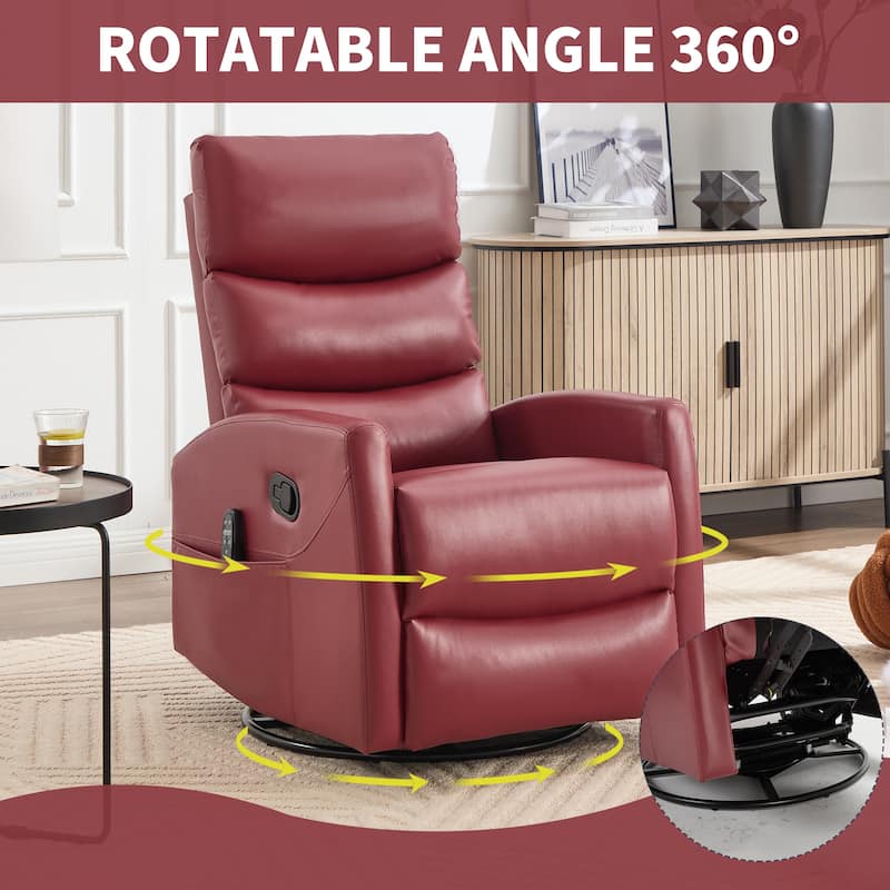 360° Swivel Rocking Recliner with Heat & Massage in Faux Leather
