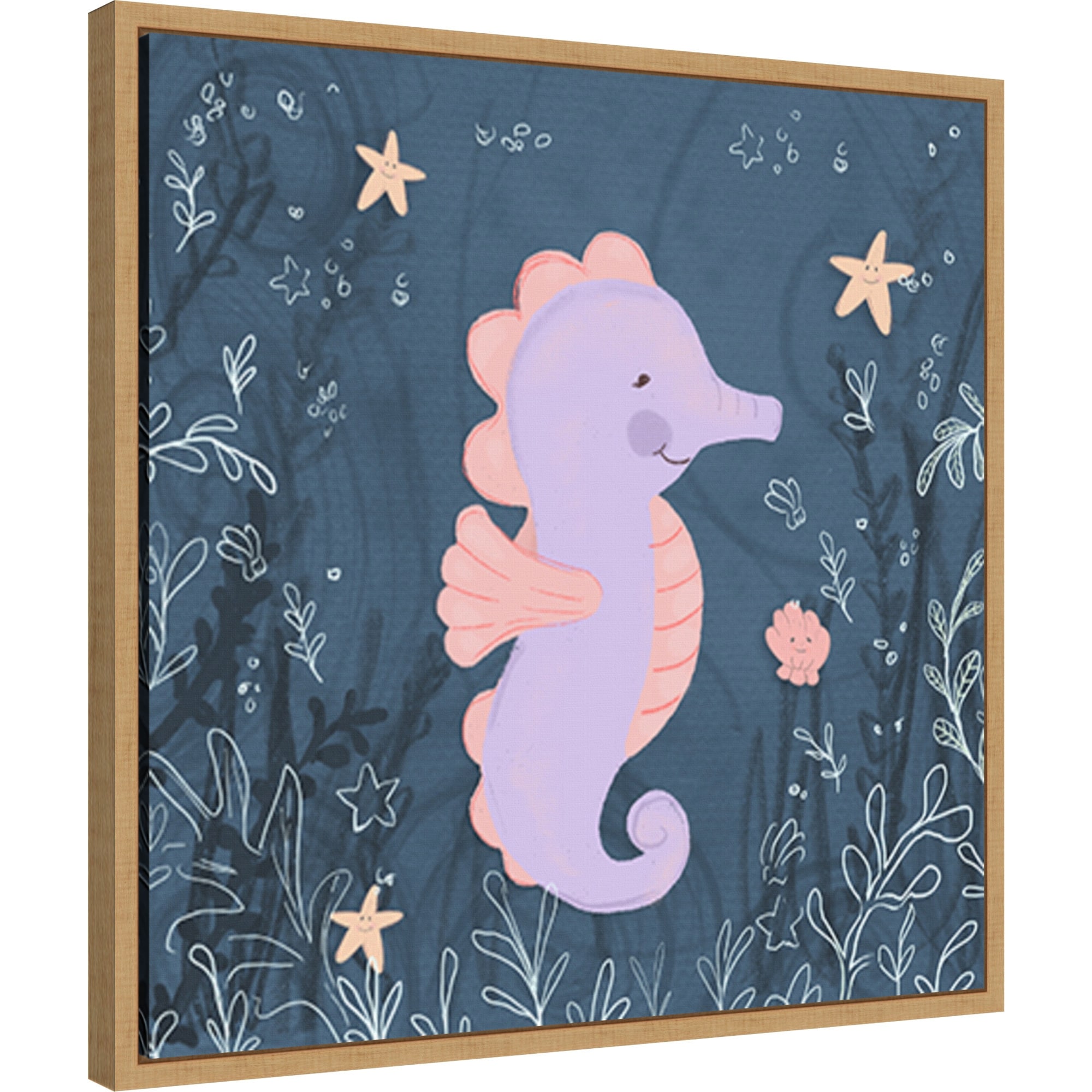 Seahorse and Turtle Blue I by Hartworks Framed Canvas Wall Art