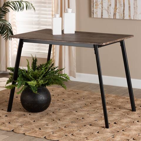 Calder Mid-Century Modern Metal and Wood Dining Table-Walnut Brown - Walnut Brown