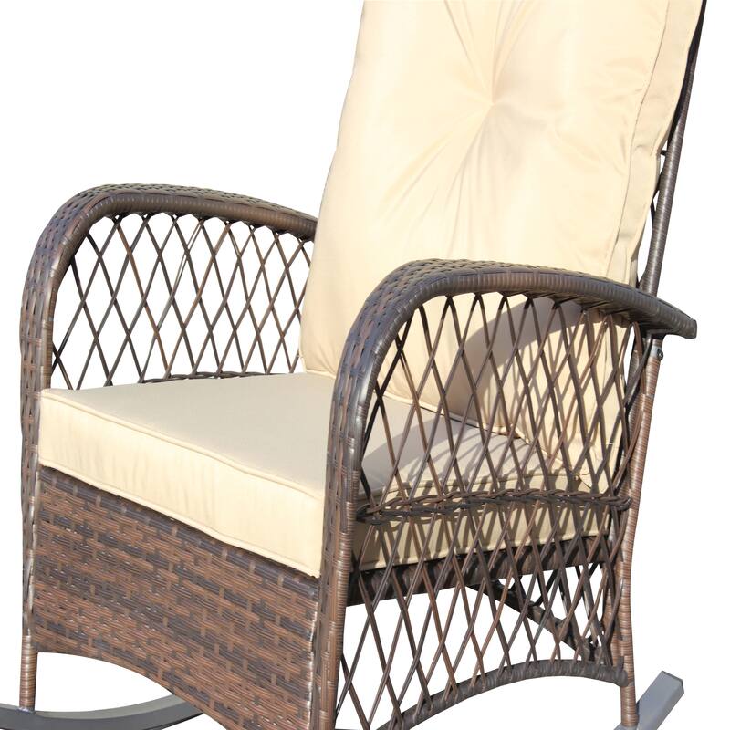 Outdoor Wicker Rocking Chair with Wide Seat, All- Weather Rattan Armchair for Poolside, Garden, Porch, Backyard