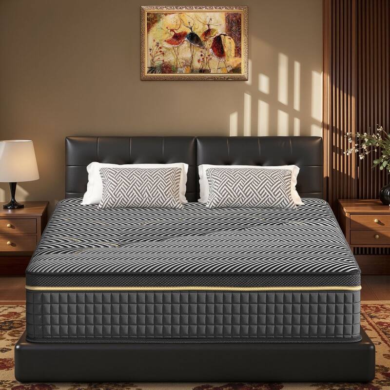 Meyreso 12-inch Hybrid Mattress with Memory Foam Comfort & Individually Wrapped Coils - Black - Full - Plush