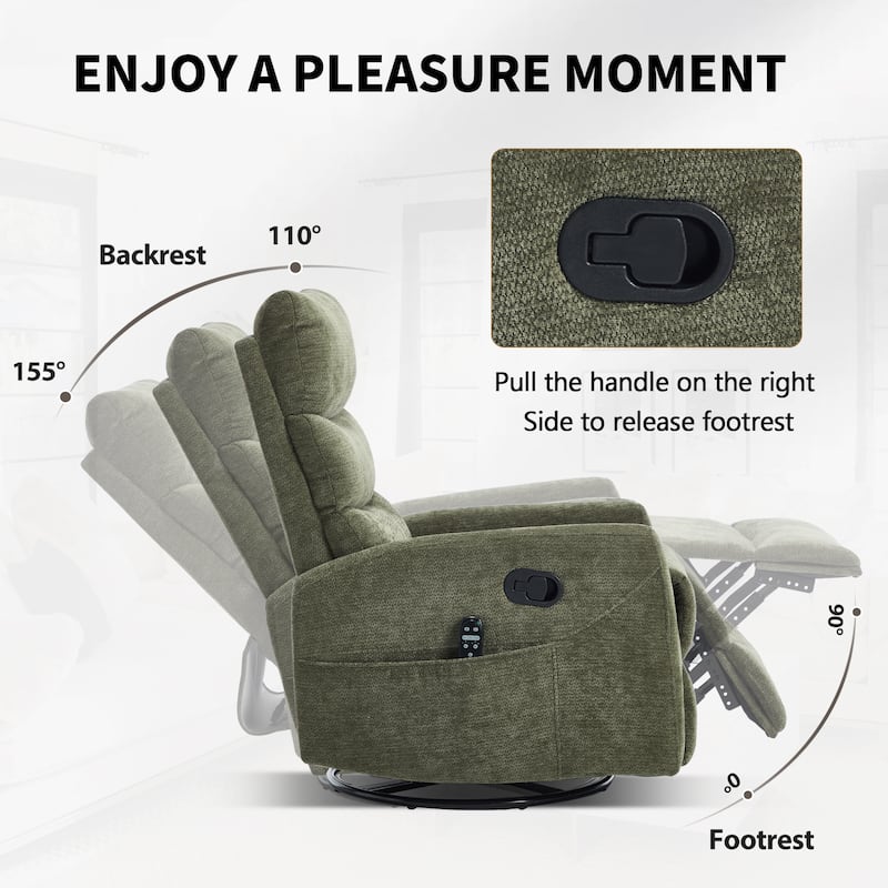 360° Swivel Rocking Recliner with Heat & Massage in Chenille Fabric