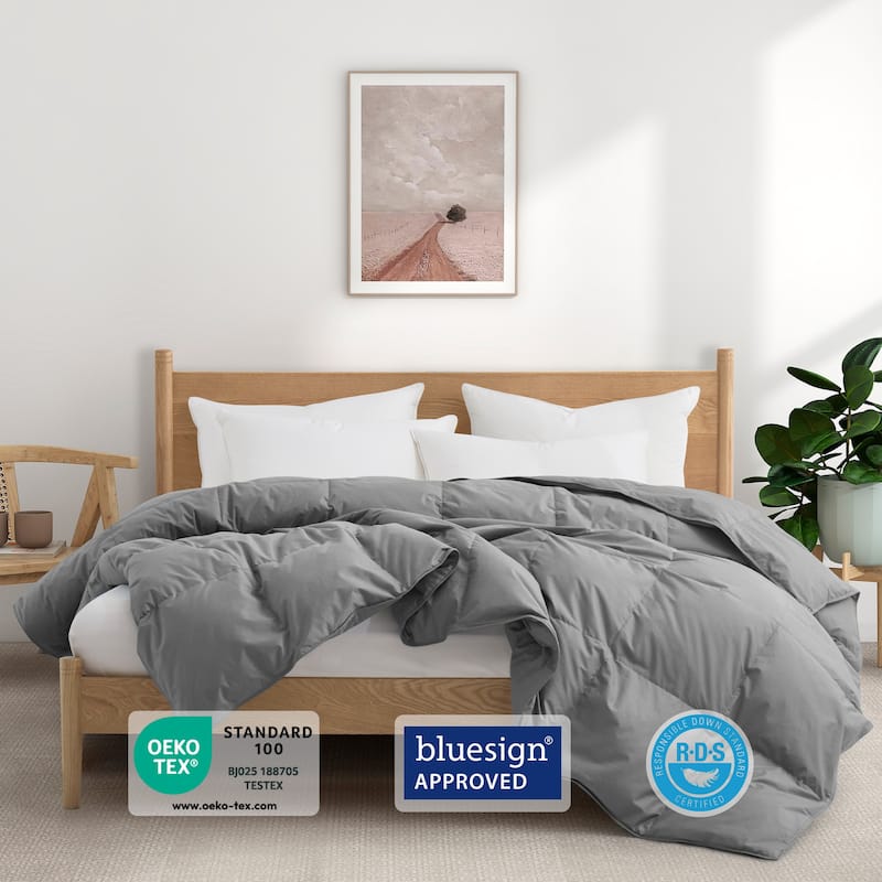 All Season 100% Organic Cotton Down Breathable Duvet Insert Medium Warmth Comforter - King (104"x90") - Medium Weight Gray