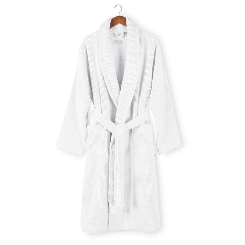 Slim Ribbed Bathrobe - White - S