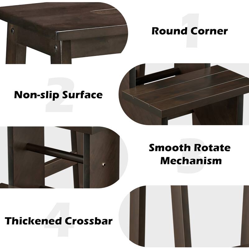 Costway 3 Tier Folding Step Stool 3-in-1 Rubber Wood Ladder Brown