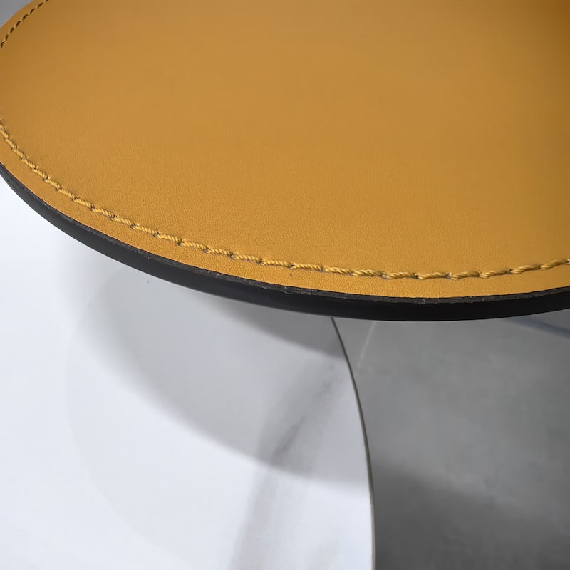 Round End Table White Slate Top, Storage Basket