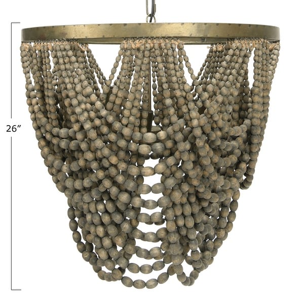 dimension image slide 2 of 5, 2-Tier Draped Wood Bead Chandelier