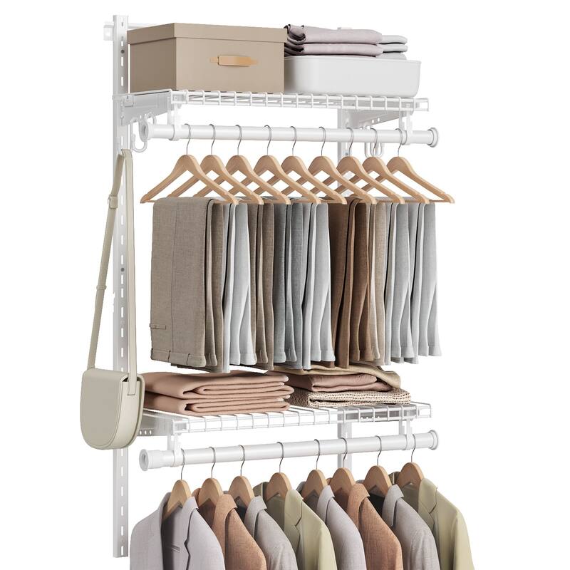 Closet System, 2-4 ft, with 2 Hanging Rods, 2 Shelves, Cloud White - Multi - 1 Tier