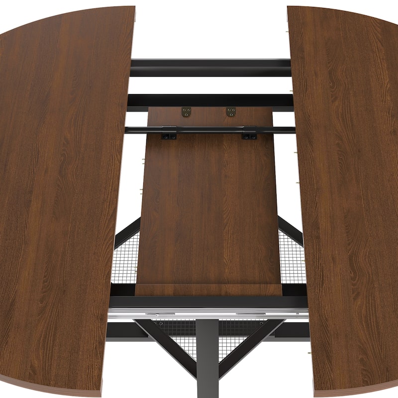 47 Inch Extendable Round Dining Table for 4-8 with Storage, Walnut Finish Circle Dining Table with Metal Frame
