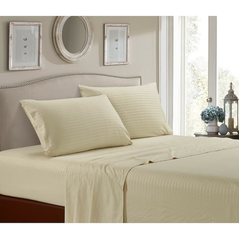 1800 Series Cotton Satin Feel Dobby Stripe Sheet Set - Assorted colors and sizes - King / Cal King - Cream