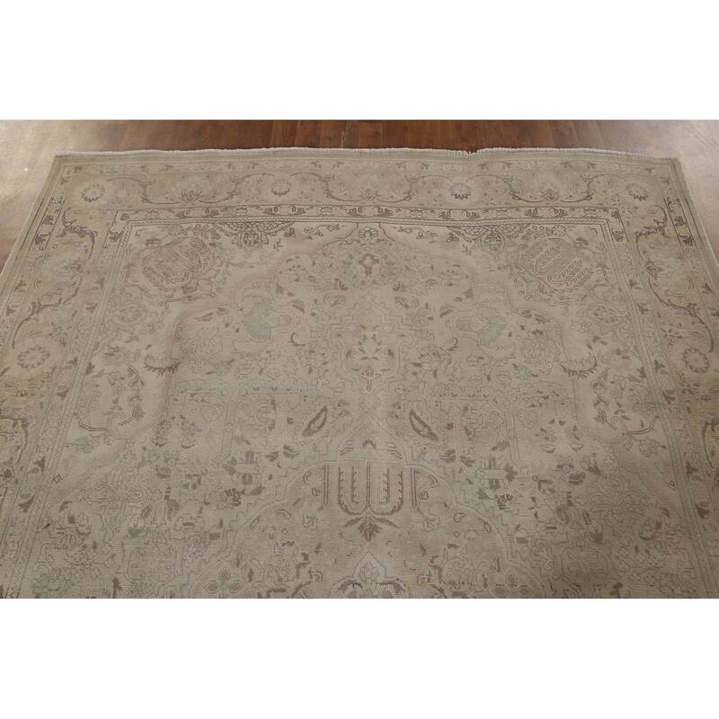 Beige Tabriz Persian Vintage Rug Handmade Traditional Wool Carpet - 6'8"x 10'2"