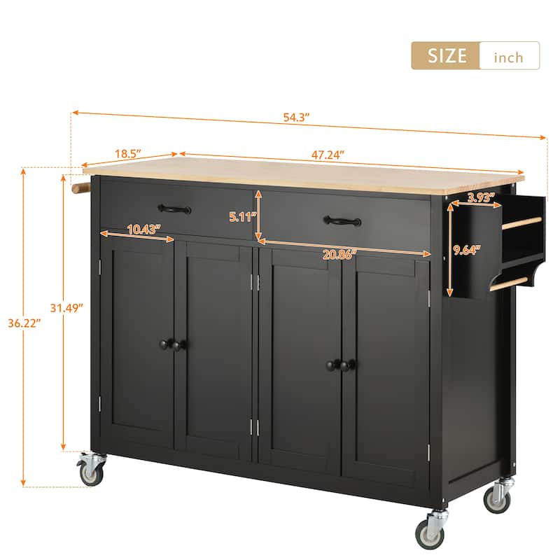 Kitchen Island Cart With Solid Wood Top and Locking Wheels