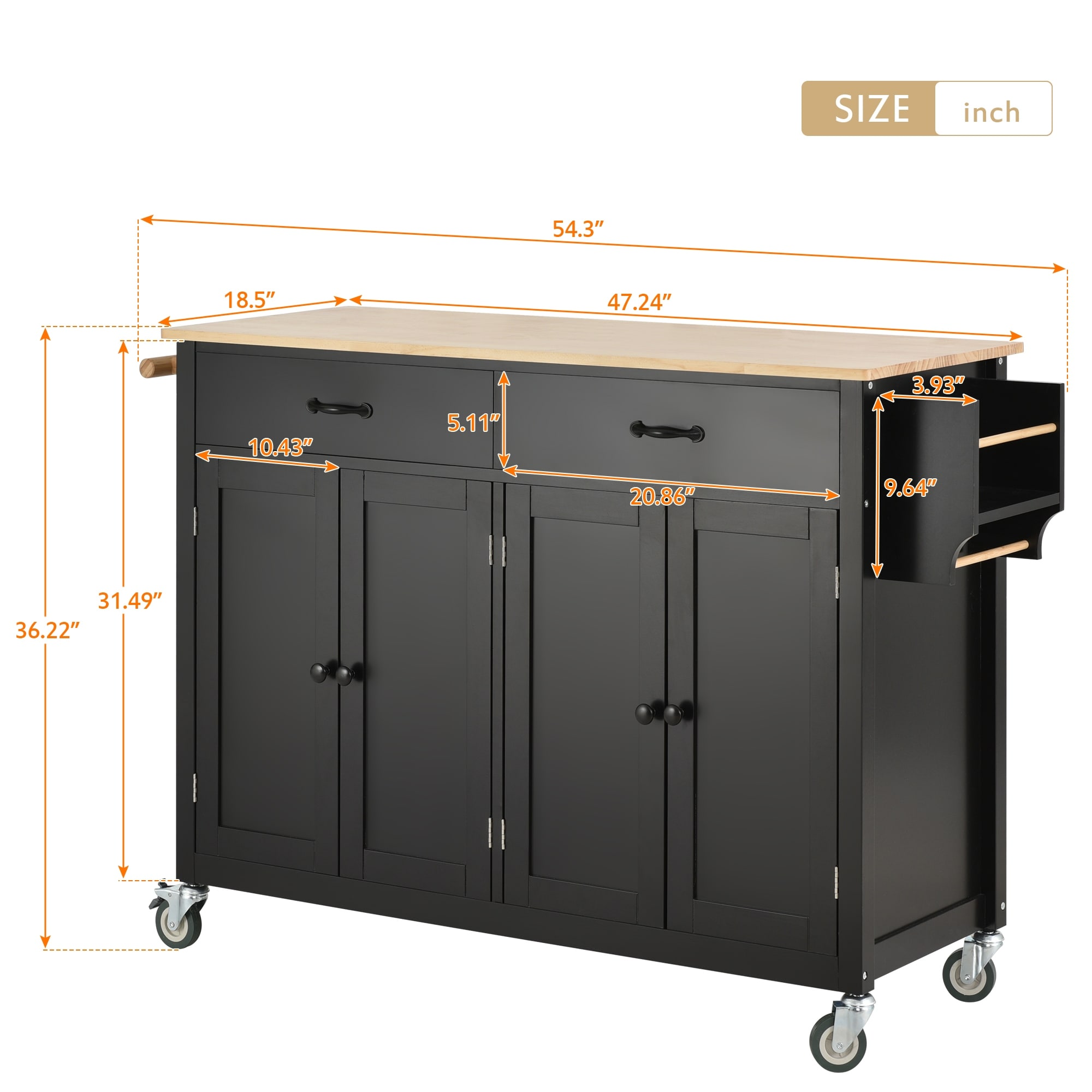 Kitchen Island Cart with Solid Wood Top and Locking Wheels