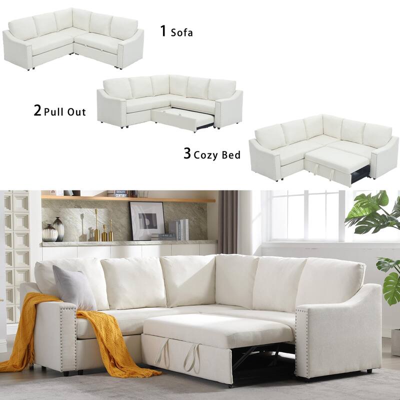 81.5'' L-Shaped 5-Seat Sectional Sofa with Pull-Out Bed and 6 Cushions, Multifunctional Corner Couch for Living Area