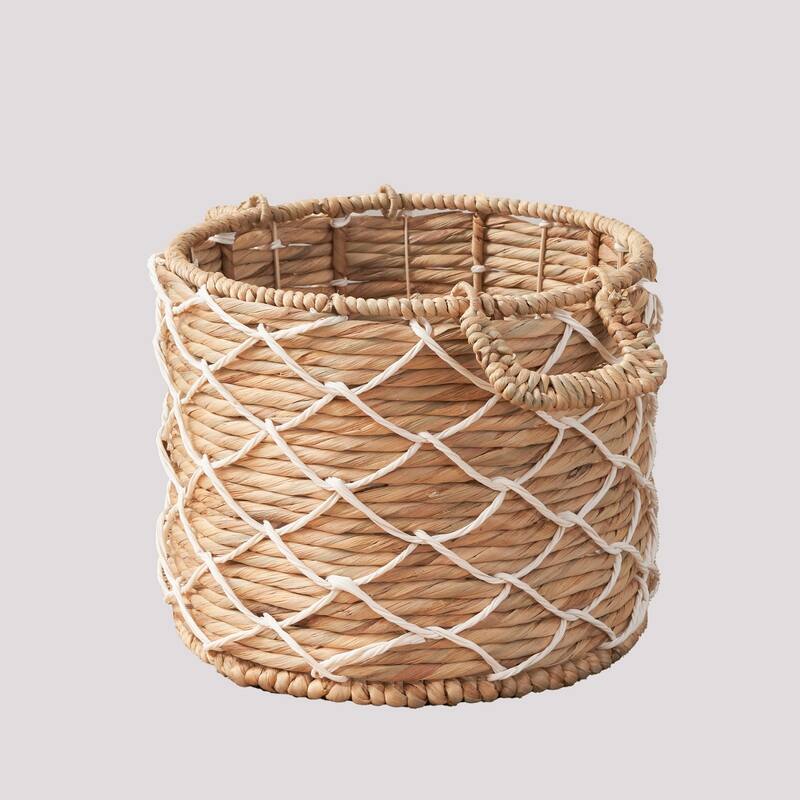 Isidore Round Water Hyacinth Seagrass Woven Basket for Home Storage - Multi