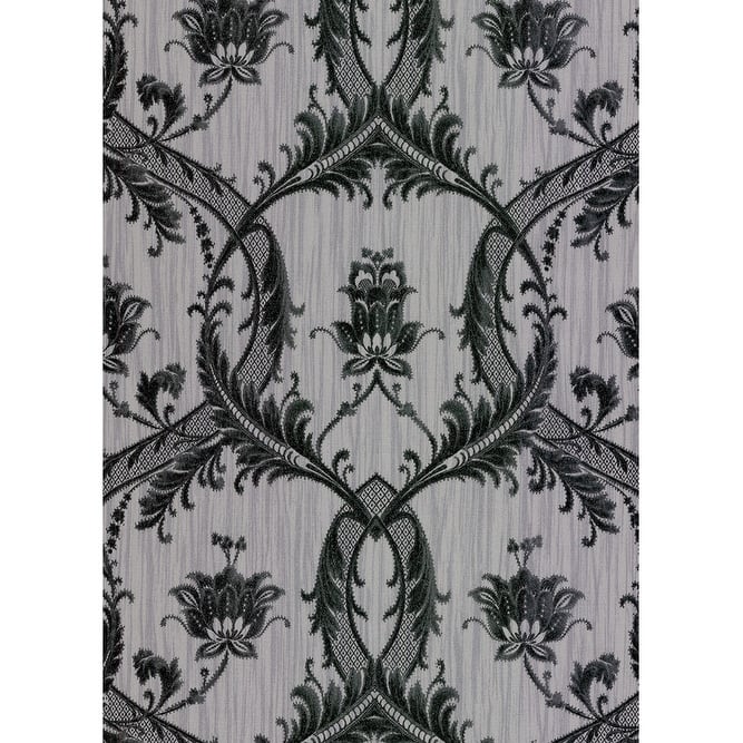 Brewster Vignole Grey Damask Wallpaper - 20.5in x 396in x 0.025in