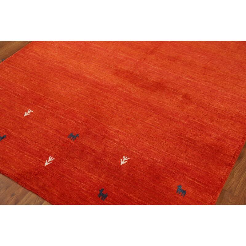 Hand Knotted Oriental 100% Wool Carpet Tribal Animal Pictorial Oranges & Rust Gabbeh Area Rug - 6' 7'' X 4' 7''