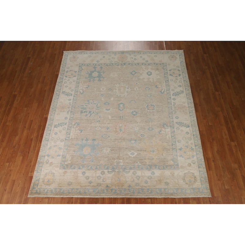 Vegetable Dye Oushak Turkish Rug Hand-Knotted Transitional Wool Carpet - 7'11"x 9'7"