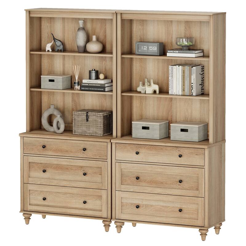 Oak Bookcase with Doors, Large Wood Farmhouse Book Case Shelf