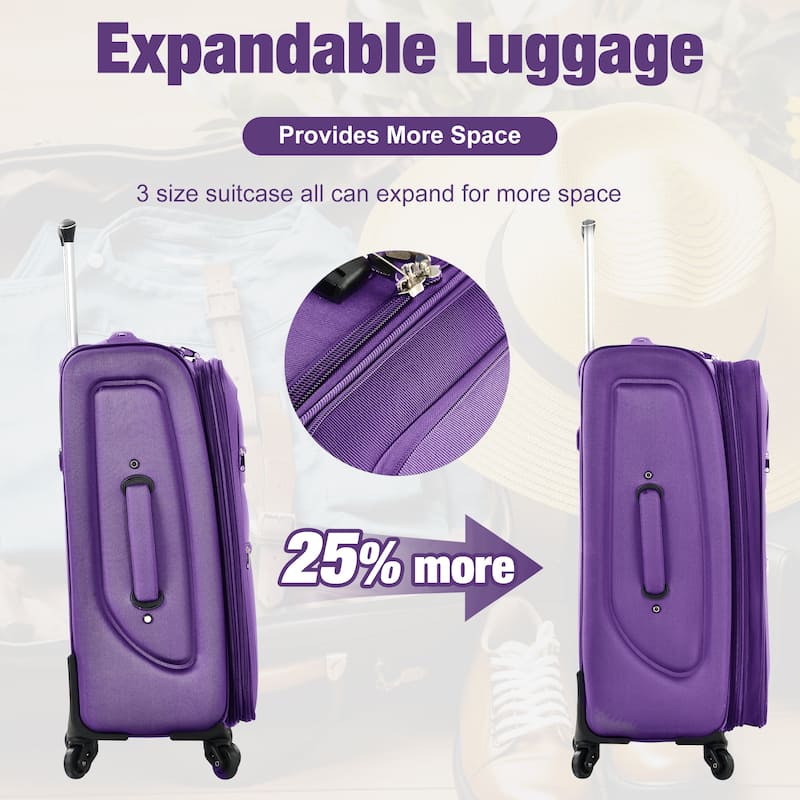 Softside Luggage Expandable 3 Piece Set Suitcase with Duffel Bag, Lightweight Luggage Travel Set-22IN 26IN 30 IN