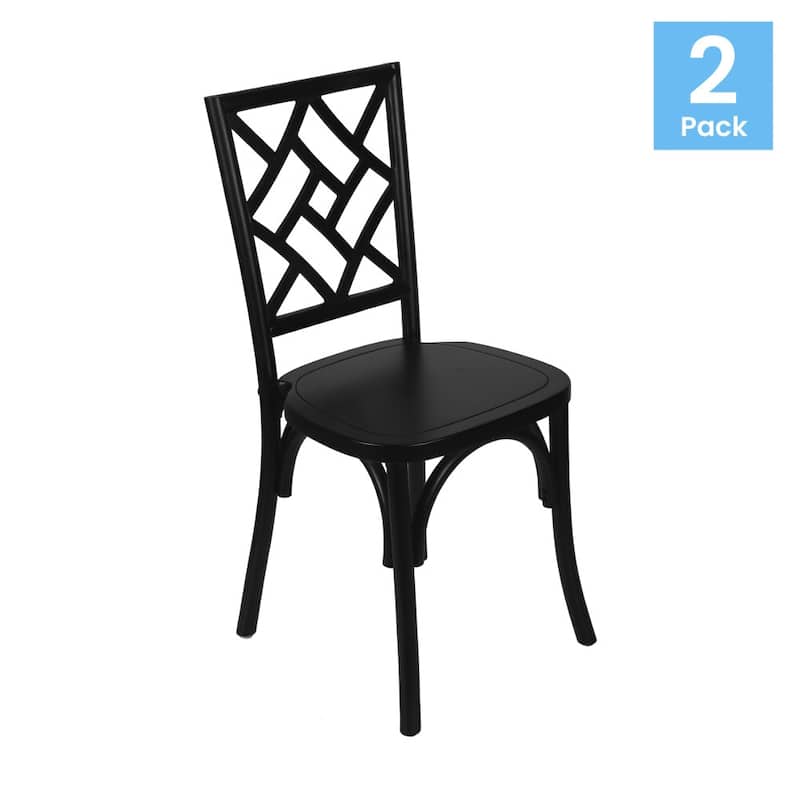 2PK Commercial Solid Wood Stackable Dining Chair with Intricate Back - 19.75"D x 17.25"W x 35.5"H