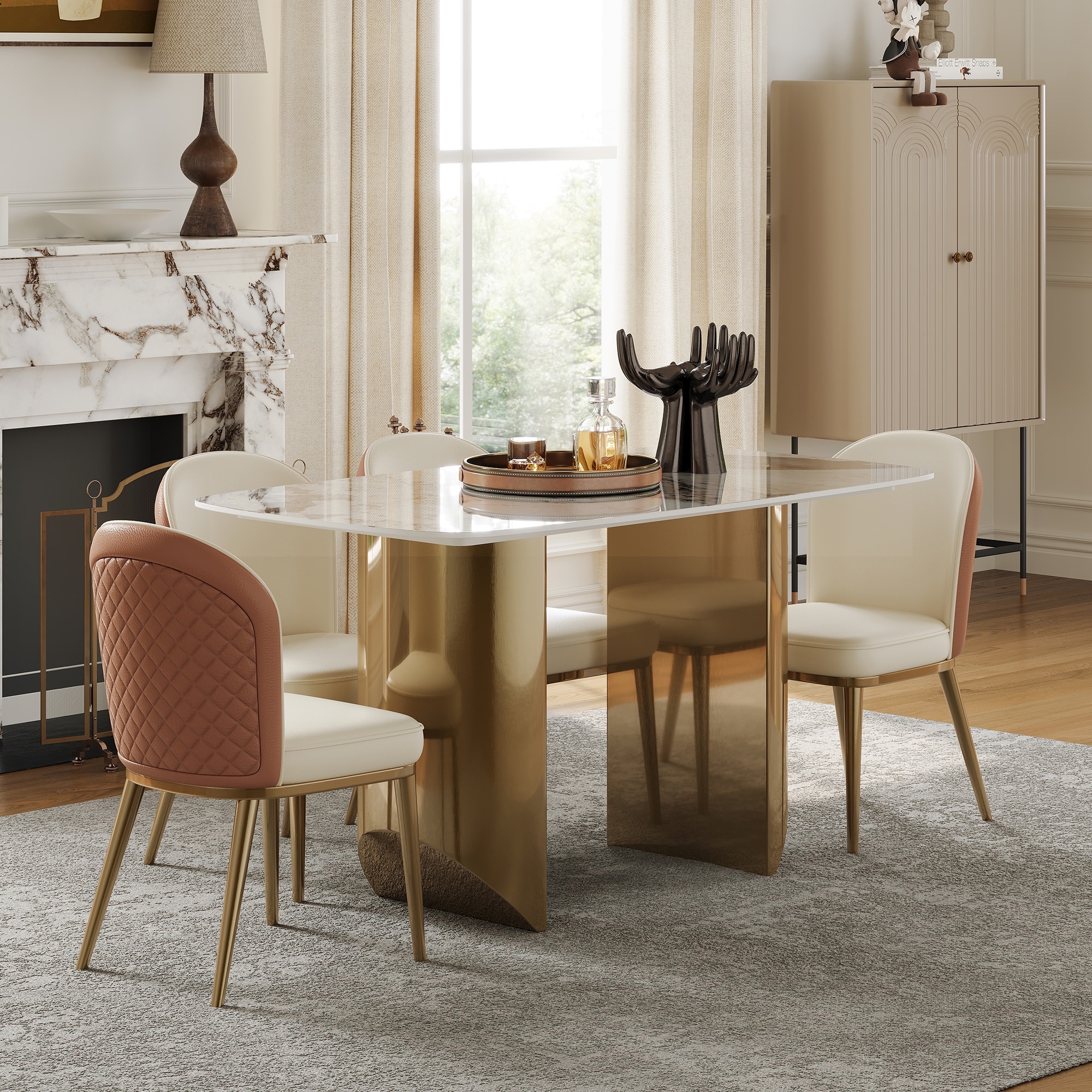 White Rectangular Sintered Stone Dining Table with Double