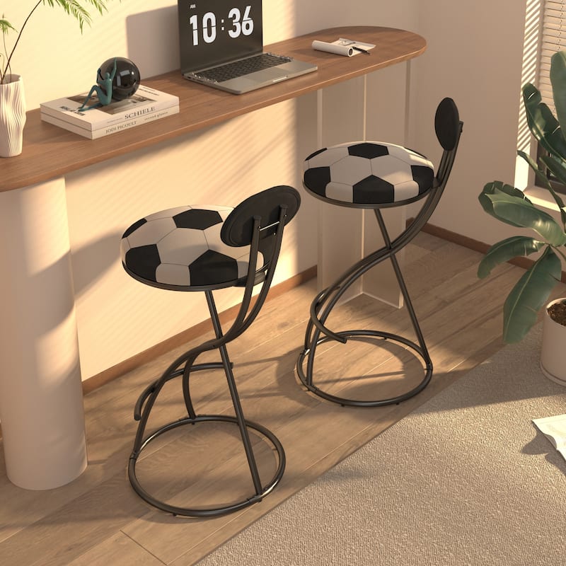 Upholstered S-shaped Barstools Set of 2 Velvet Counter Bar Stools Football Print Round Dining Stool