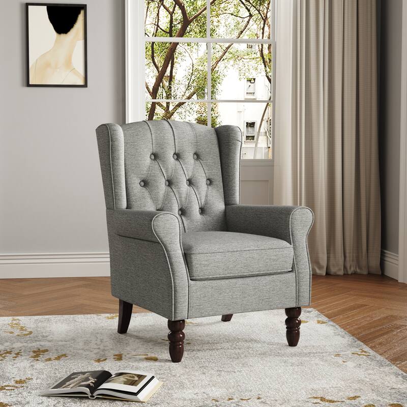Button Tufted Wingback Accent Chair Upholstered Armchair