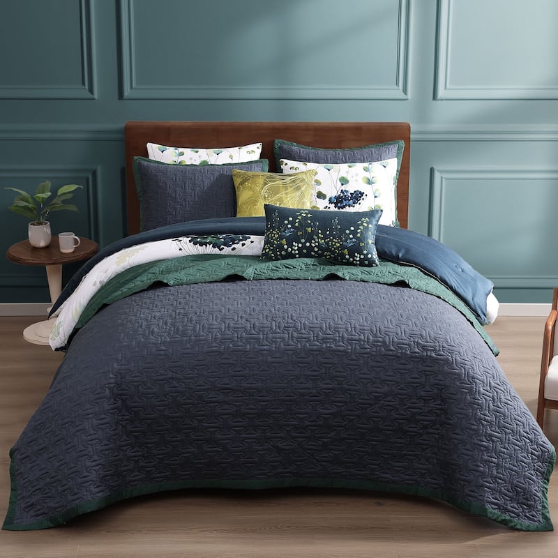 Bebejan Abstract Vines 8 Piece 100 % Cotton Sateen Reversible Comforter & Coverlet Set