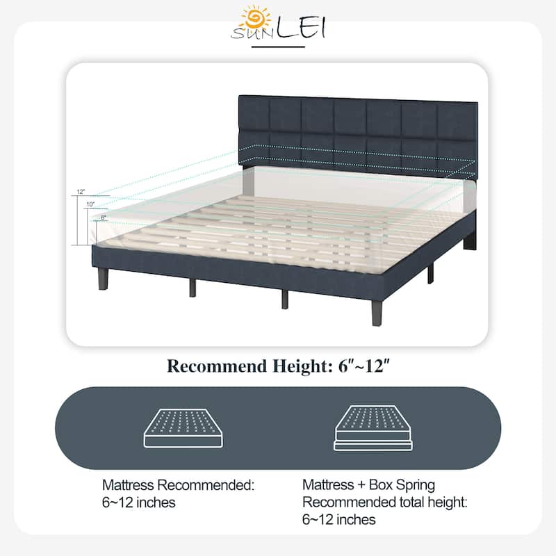 King Size Bed Frame - Faux Leather & Linen Fabric Options with Velcro Assembly, Strong Metal Frame & Noise-Free Support