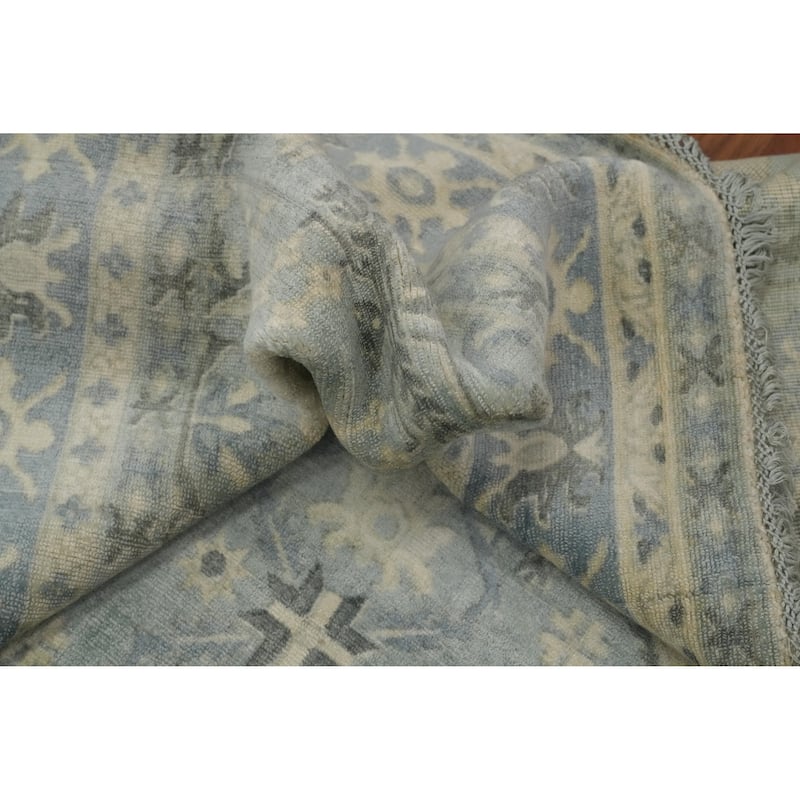 Hand-knotted Transitional Silk Carpet Grey Oushak Rug Geometric Oriental Area Rug - 9' 9'' X 6' 6''