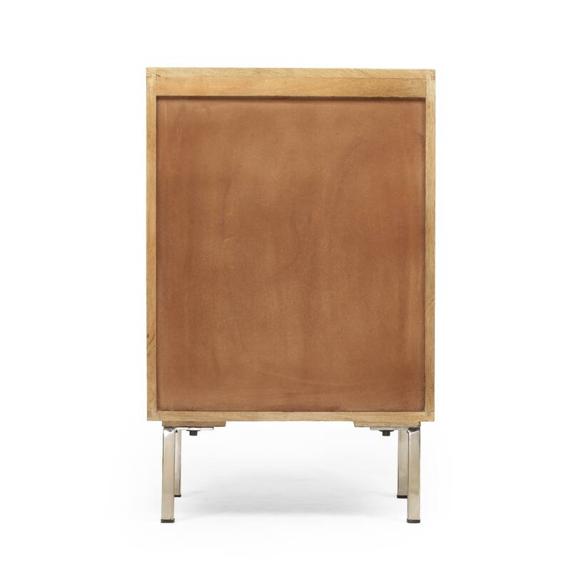 18" Retro Natural Wood Design Nightstand with Small Cabinet