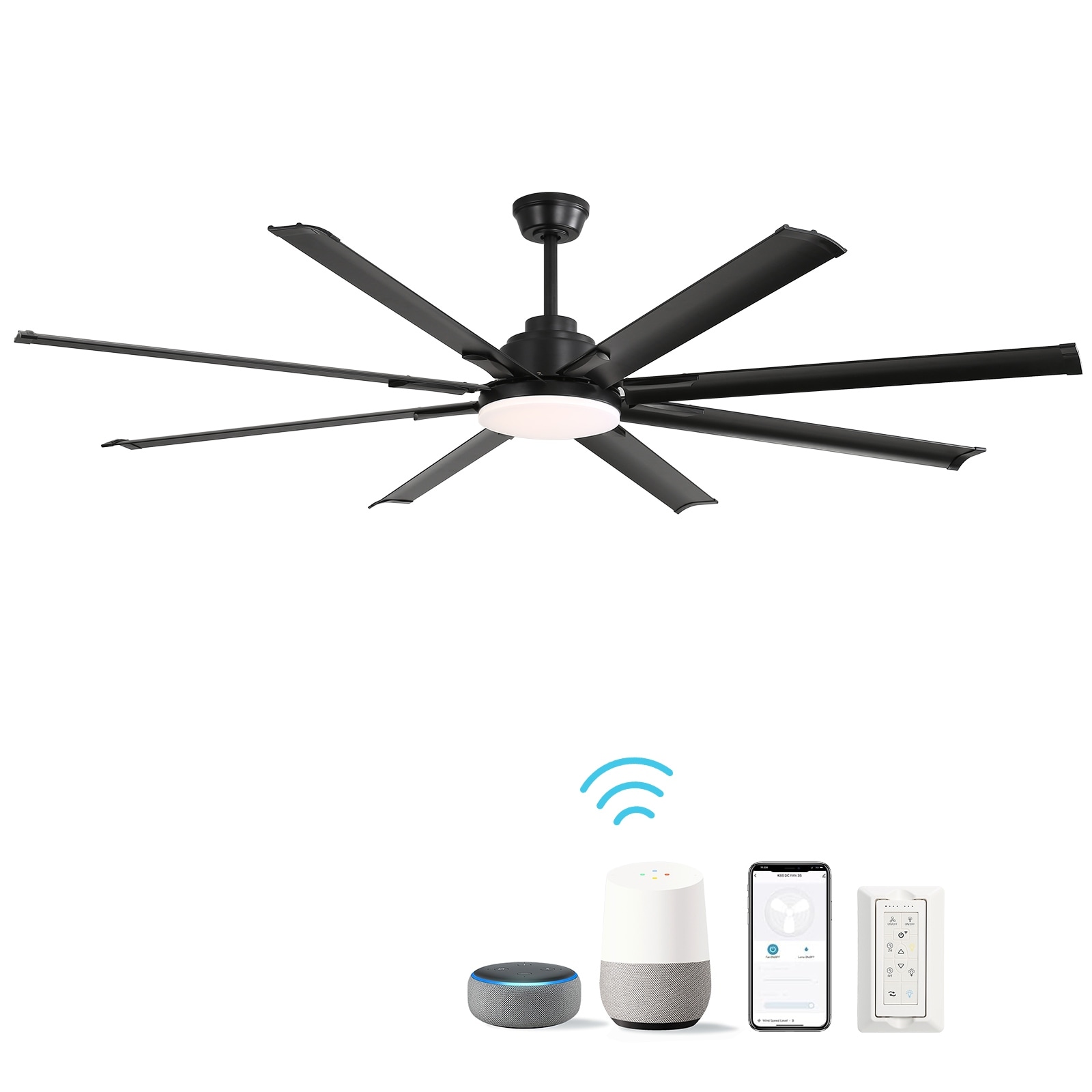 72"/84" Great Room Windmill Matte Black Smart Ceiling Fan with LED Light Kit and Remote