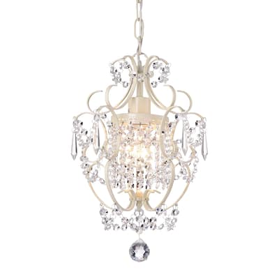 White Finish 1-Light Glam Mini Pendant with Crystal
