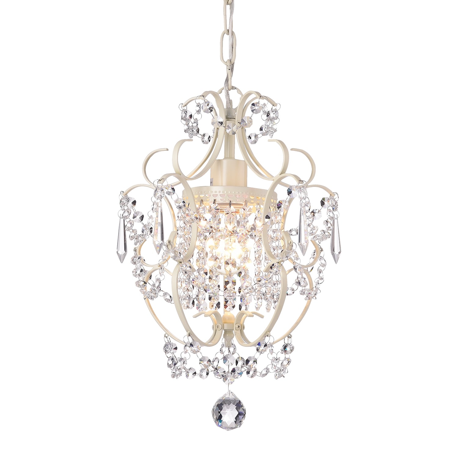 White Finish 1-Light Glam Mini Pendant with Crystal