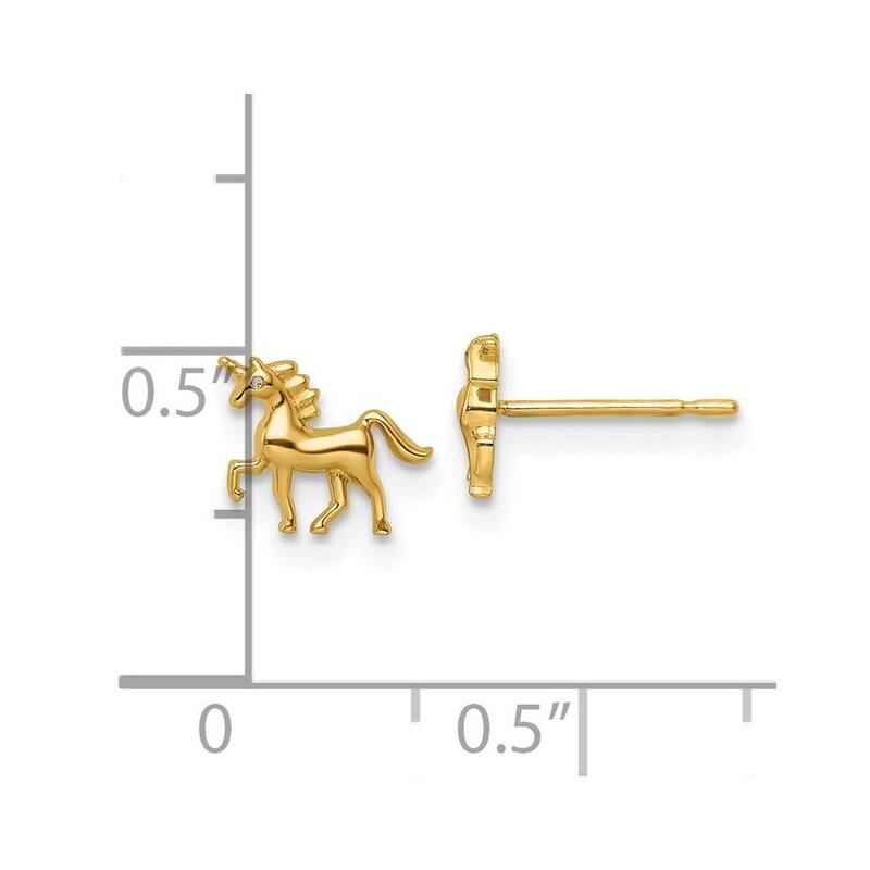 Curata 14k Yellow Gold Prancing Unicorn Post Earrings - 6.5x9mm