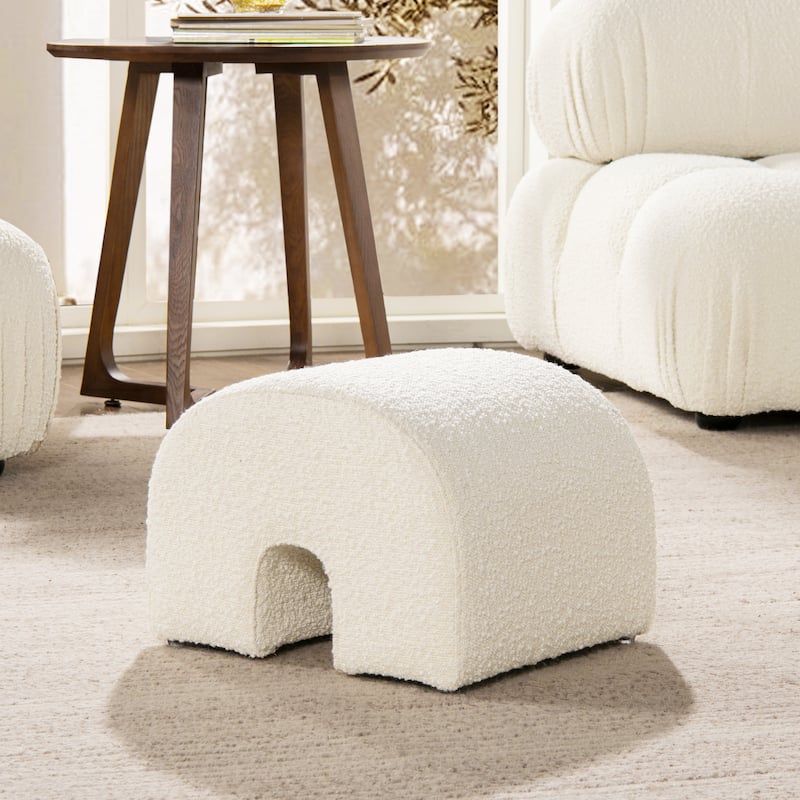 Bridge 16" Boucle Faux Sherpa Upholstered Arched Footstool Ottoman - Ivory White Boucle