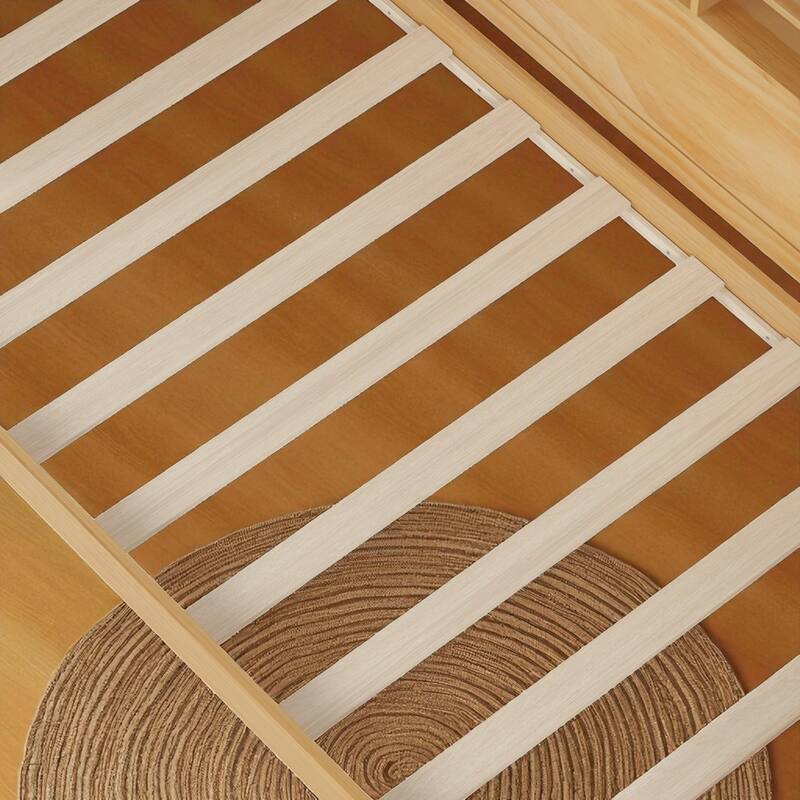 Twin Size Wood Daybed with Trundle, Storage Shelves and Built-in Study Desk, Multifunctional Space-Saving Bed