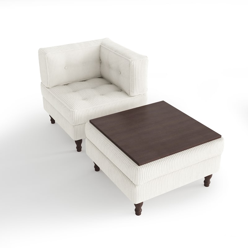 Corduroy L-shape Modular Corner Sectional Sofa with Reversible Storage Ottoman