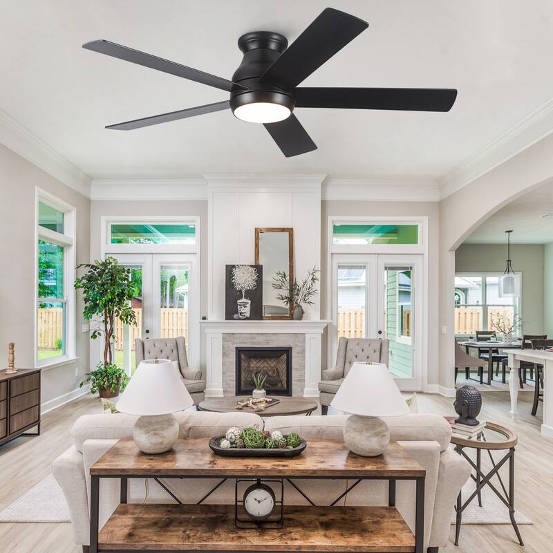 YUHAO AeroLite 48 in. Indoor White Low Profile Standard Ceiling Fan with Bright White Integrated LED Light Kit, Remote Included