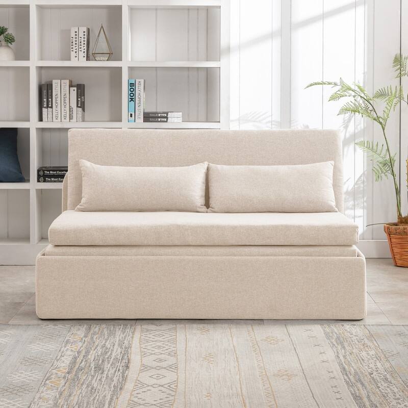 Mixoy Linen 2-in-1 Convertible Sofa Bed,Twin/Queen Pull Out Sleeper Sofa with Mattress,Cushions